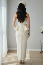 Conjunto Nupcial Ivory Corset Perlas Peplum Lazo y Falda Lápiz cod.C0032