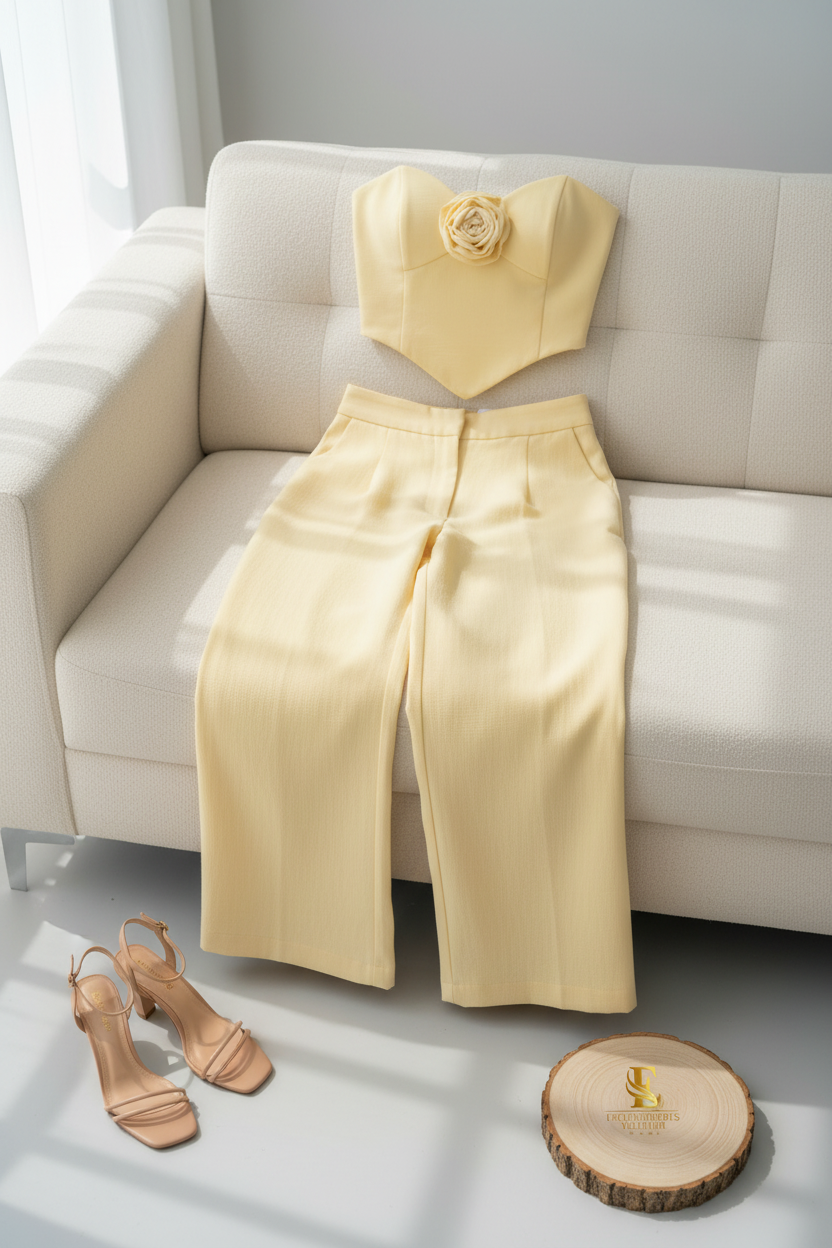 Conjunto Butter Yellow Rose Bustier & Palazzo cod.578