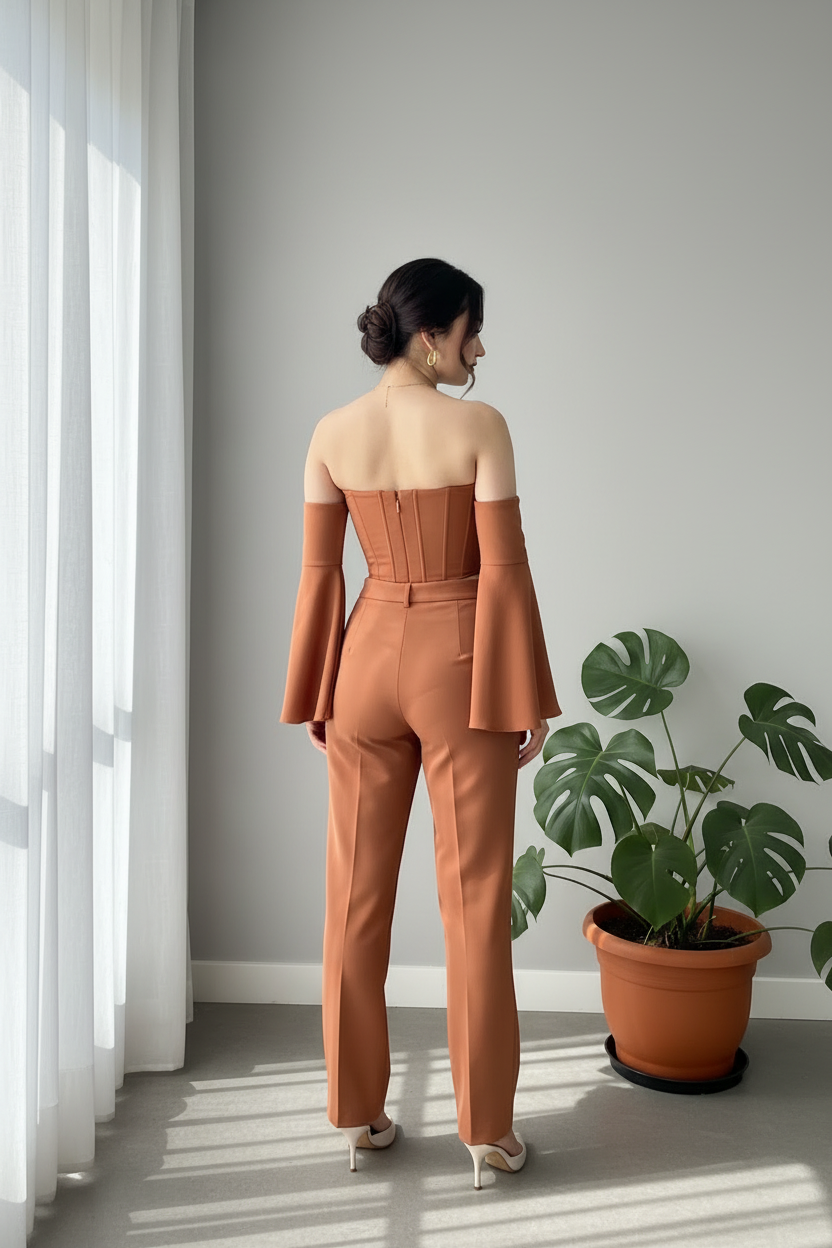 Set Terracota  Off-Shoulder con Mangas Campana Exclusivo cod.802