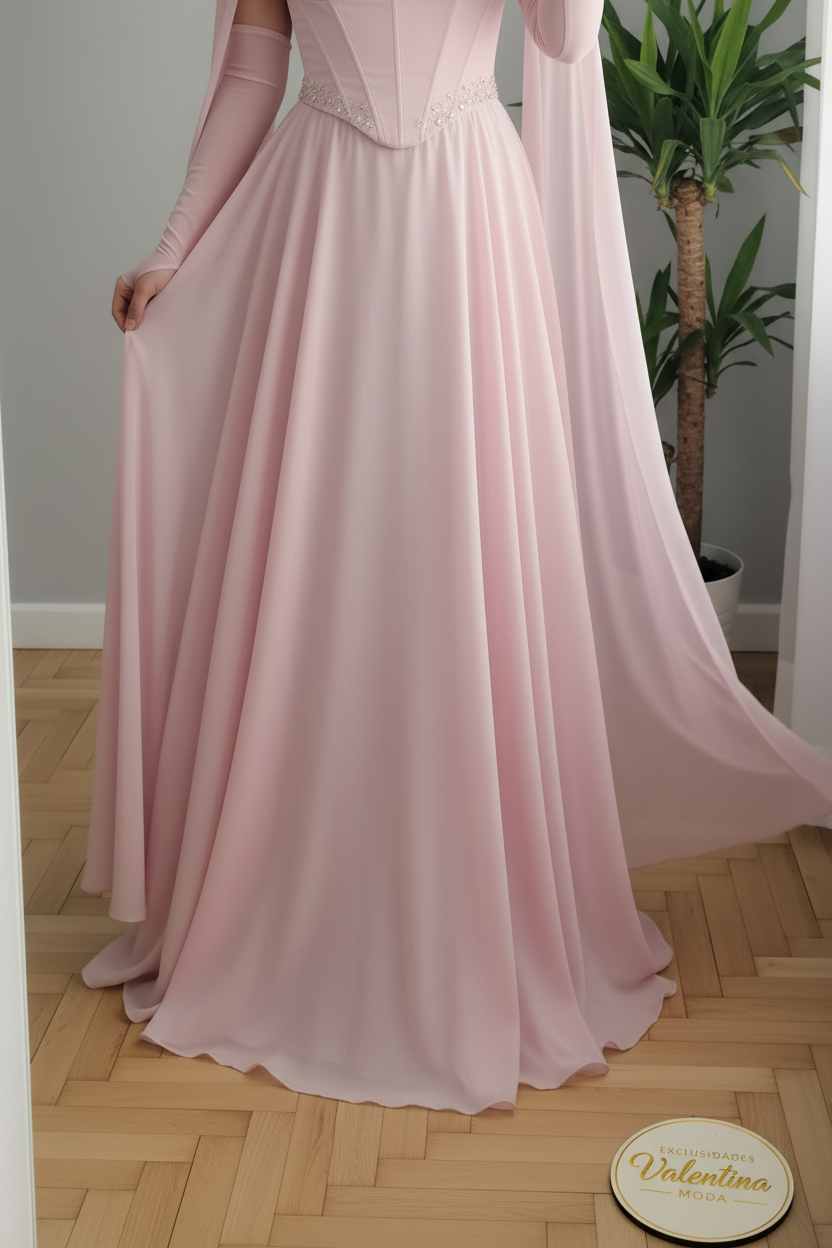 Vestido Gala Rosa Palo con Capa cod.00122