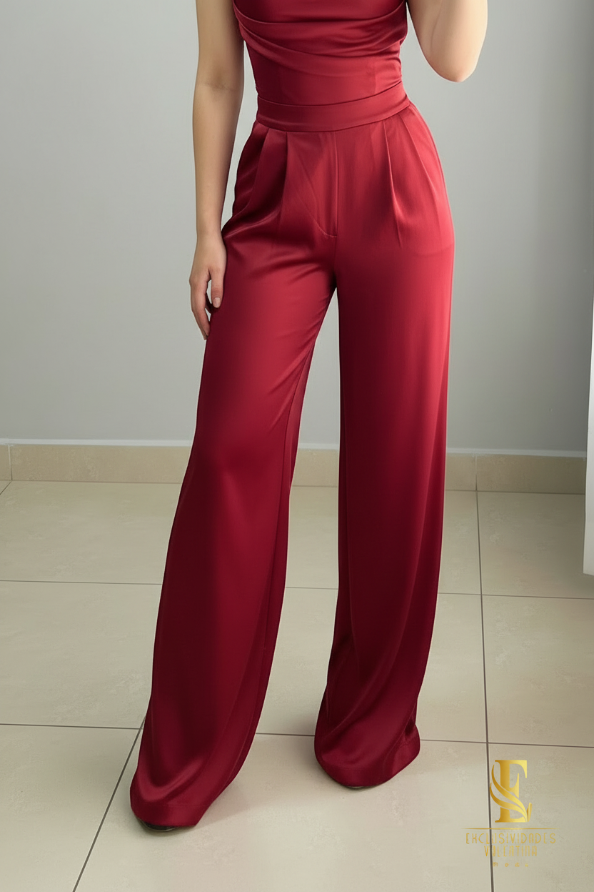 Conjunto Rojo Vino | Top Cowl Neck y Pantalón Palazzo cod.C440