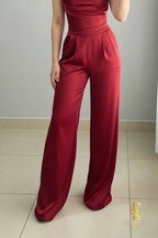 Conjunto Rojo Vino | Top Cowl Neck y Pantalón Palazzo cod.C440