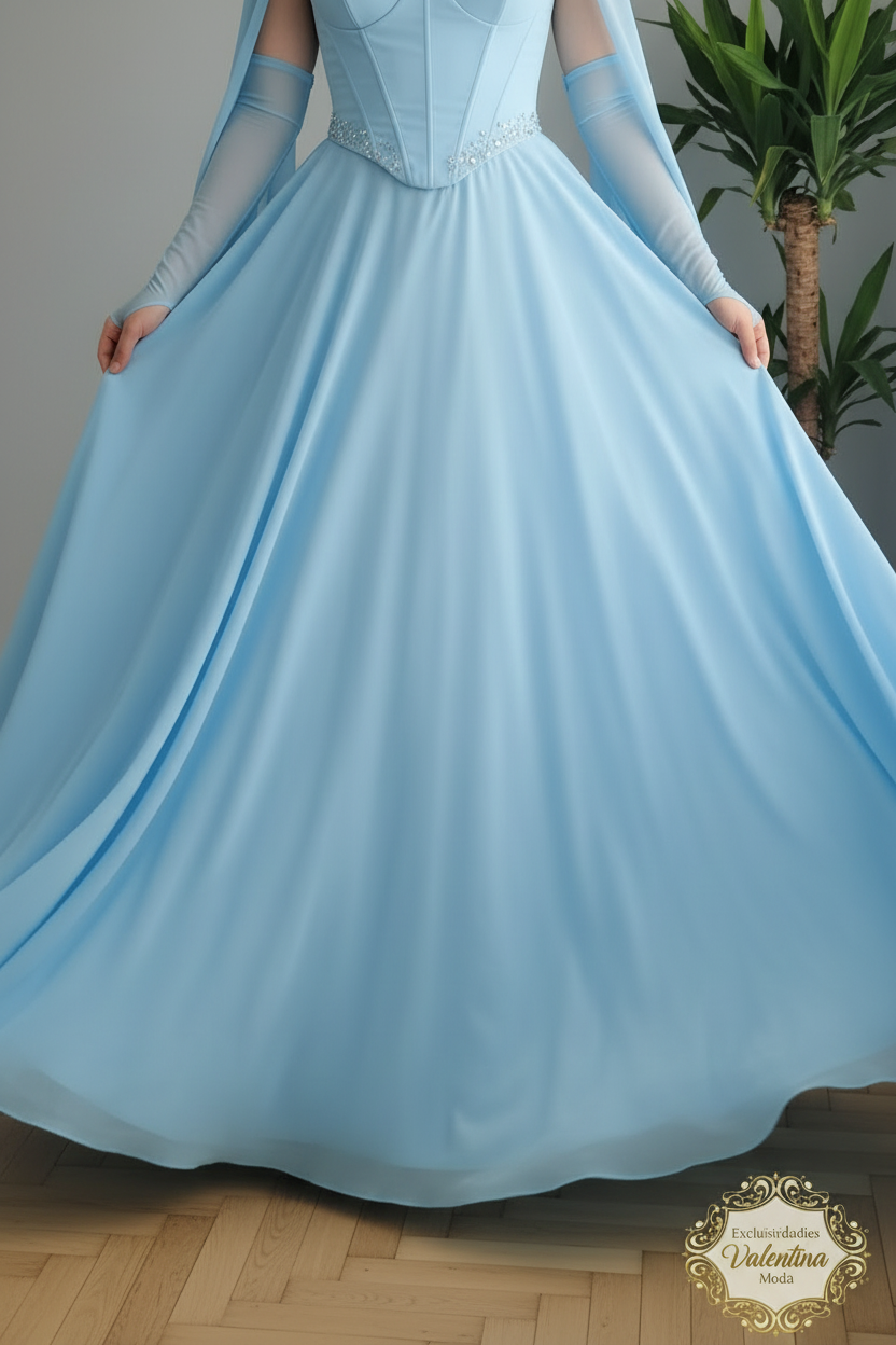 Vestido Gala Azul Cielo con Capa cod.00121