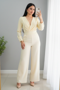 Conjunto Dos Piezas Crema Marfil B. Cruzada con Perlas y P. Palazzo cod.C606