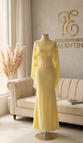 Conjunto Amarillo Limón Corset Estructurado Cape Gasa Hojas D cod.571