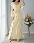 Vestido Marfil Manga Larga Drapeado Rosas D cod.V559