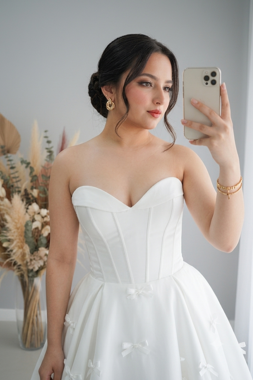 Vestido Novia Blanco Ball Gown Corset Sweetheart Lazos 3D cod.V569