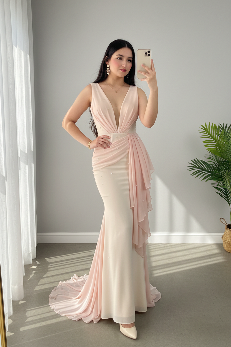 Vestido Sirena Perla Blush cod.V651
