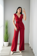 Enterizo Rojo — Escote V con Lazo y Rosa D cod.E623