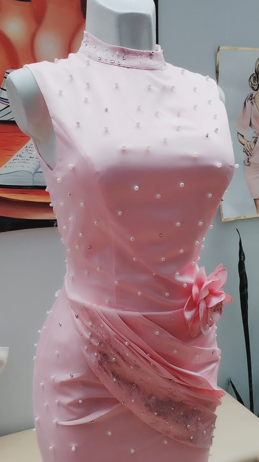 Vestido Rosa Baby Perlas Rosa D3 cod.V743