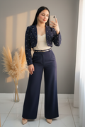 Conjunto Navy Pearl Blazer Cropped & Palazzo cod.C229