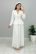 Conjunto Formal Blanco Blazer con Botones Dorados y Falda Maxi cod.501