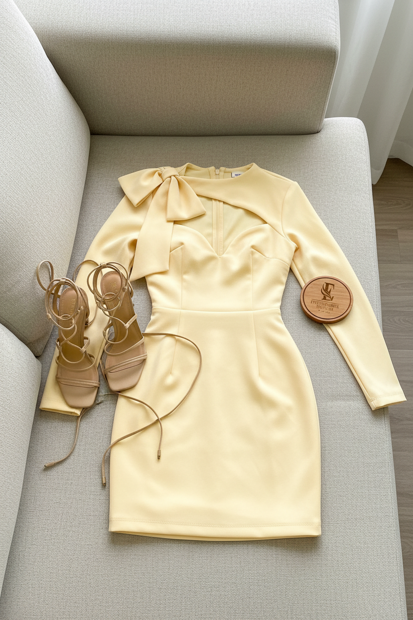 Vestido Amarillo Cut-Out Sweetheart y Manga Larga cod.461