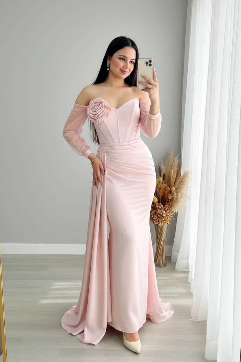Vestido Rosa Bebé Off-Shoulder Rosa 3D