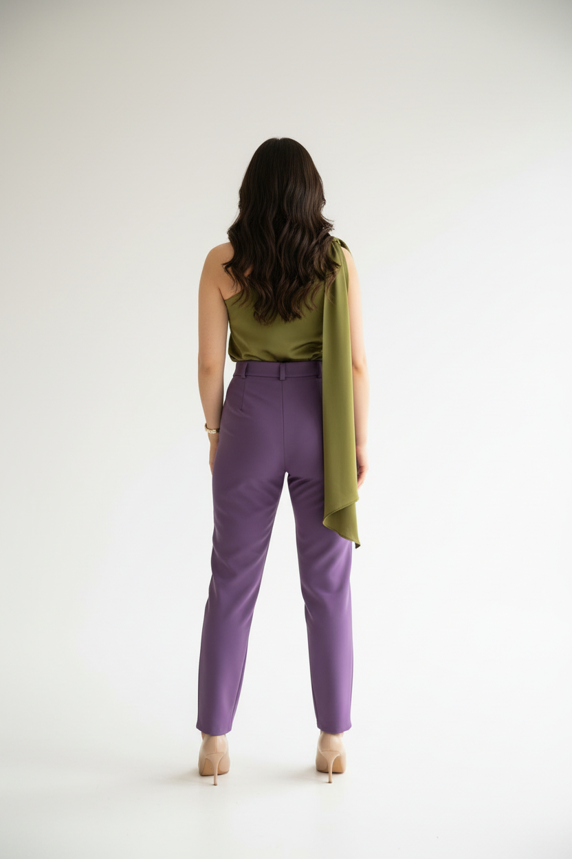 Blusa Elegante Verde Oliva con Moño en Hombro - Sofisticada y Versátil cod.330