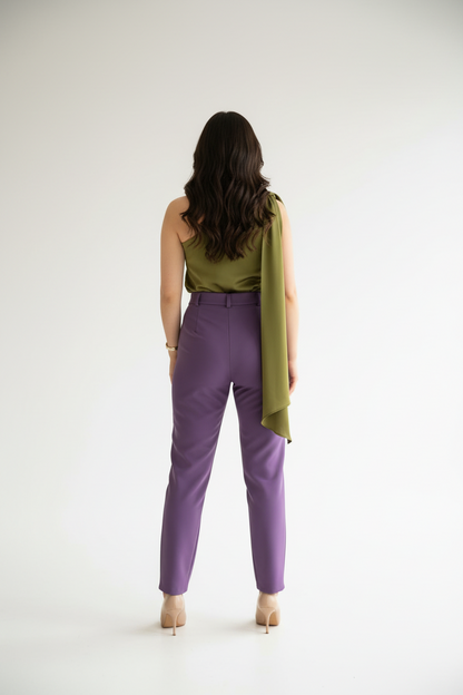 Blusa Elegante Verde Oliva con Moño en Hombro - Sofisticada y Versátil cod.330