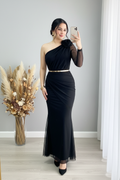 Vestido Negro Rosa cod.V408