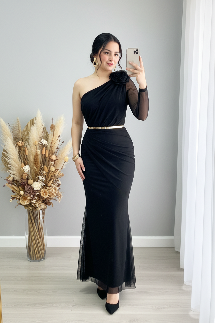 Vestido Negro Rosa cod.V408