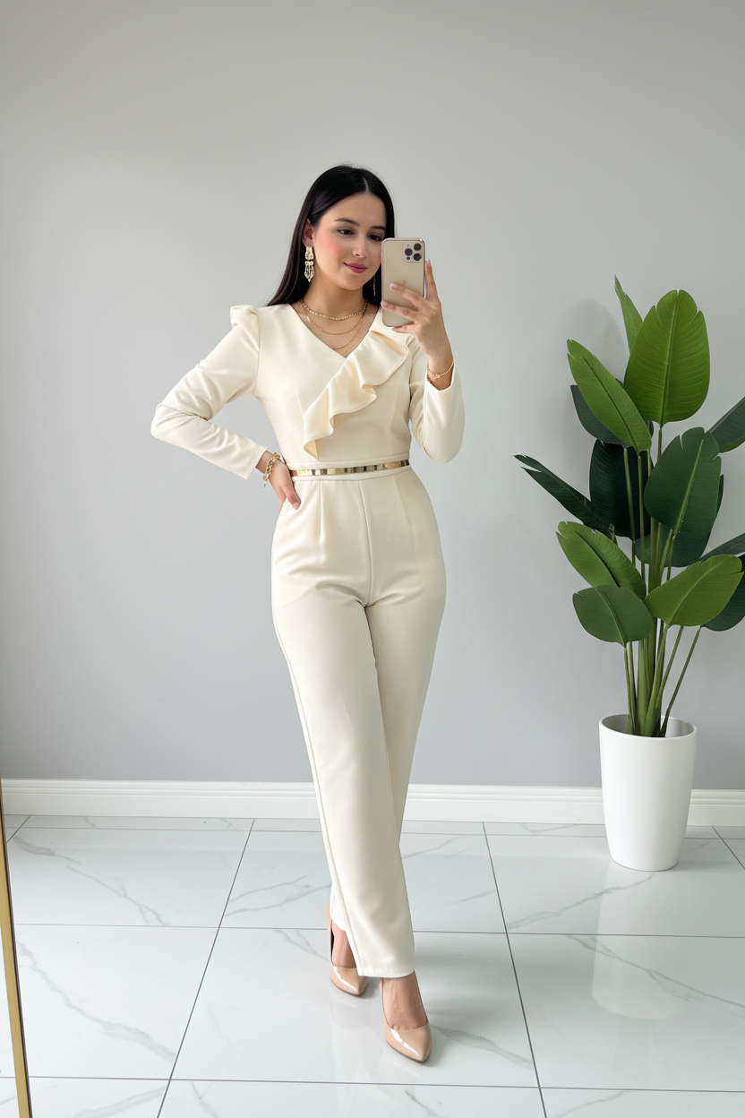 Enterizo  con Volante Diagonal, formal y elegante cod.398