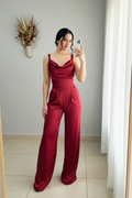 Conjunto Rojo Vino | Top Cowl Neck y Pantalón Palazzo cod.C440