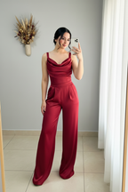 Conjunto Rojo Vino | Top Cowl Neck y Pantalón Palazzo cod.C440