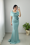 Vestido Sirena Verde Agua con Chal Exclusivo 798