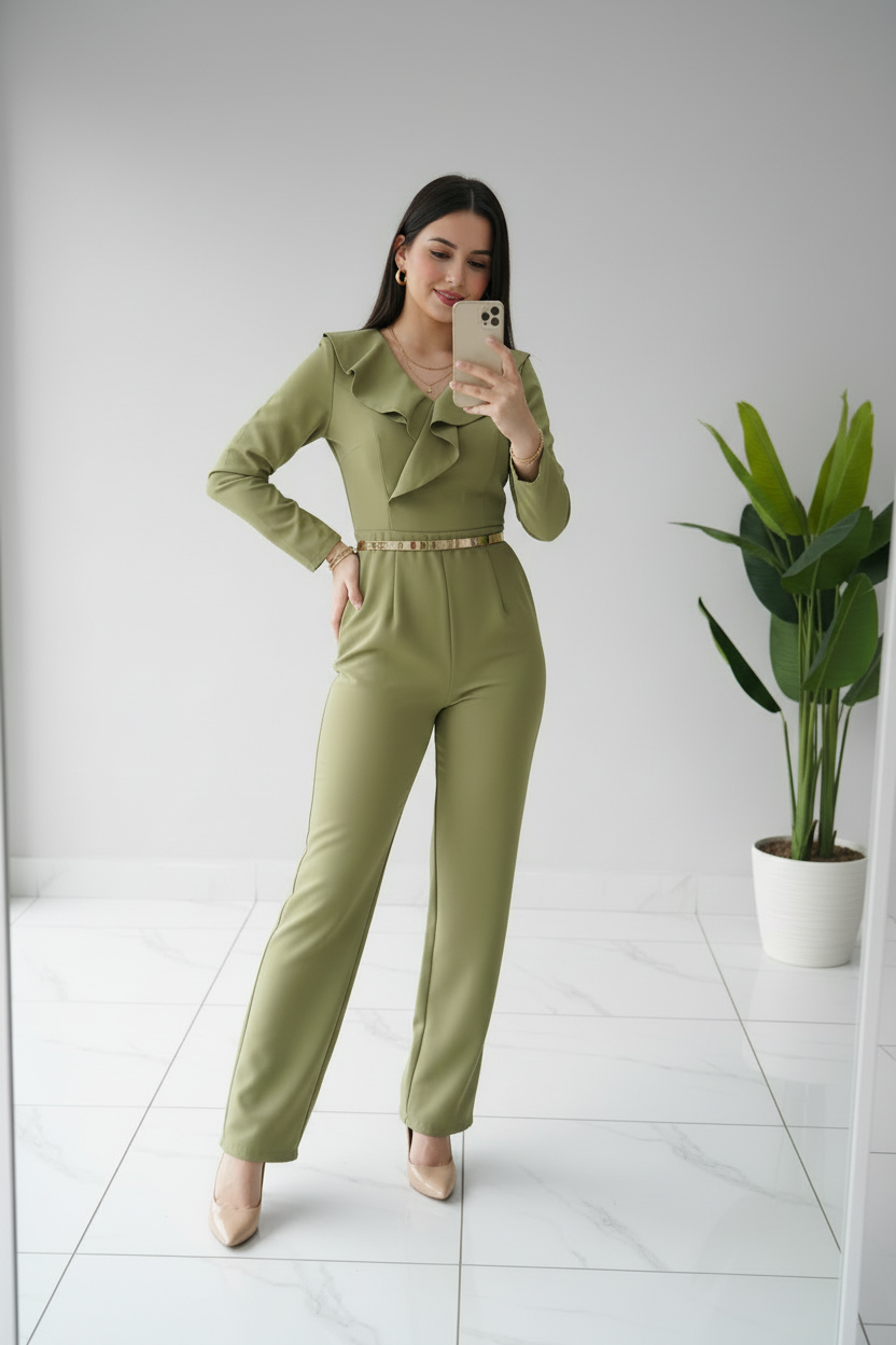 Enterizo  con Volante Diagonal, formal y elegante cod.398