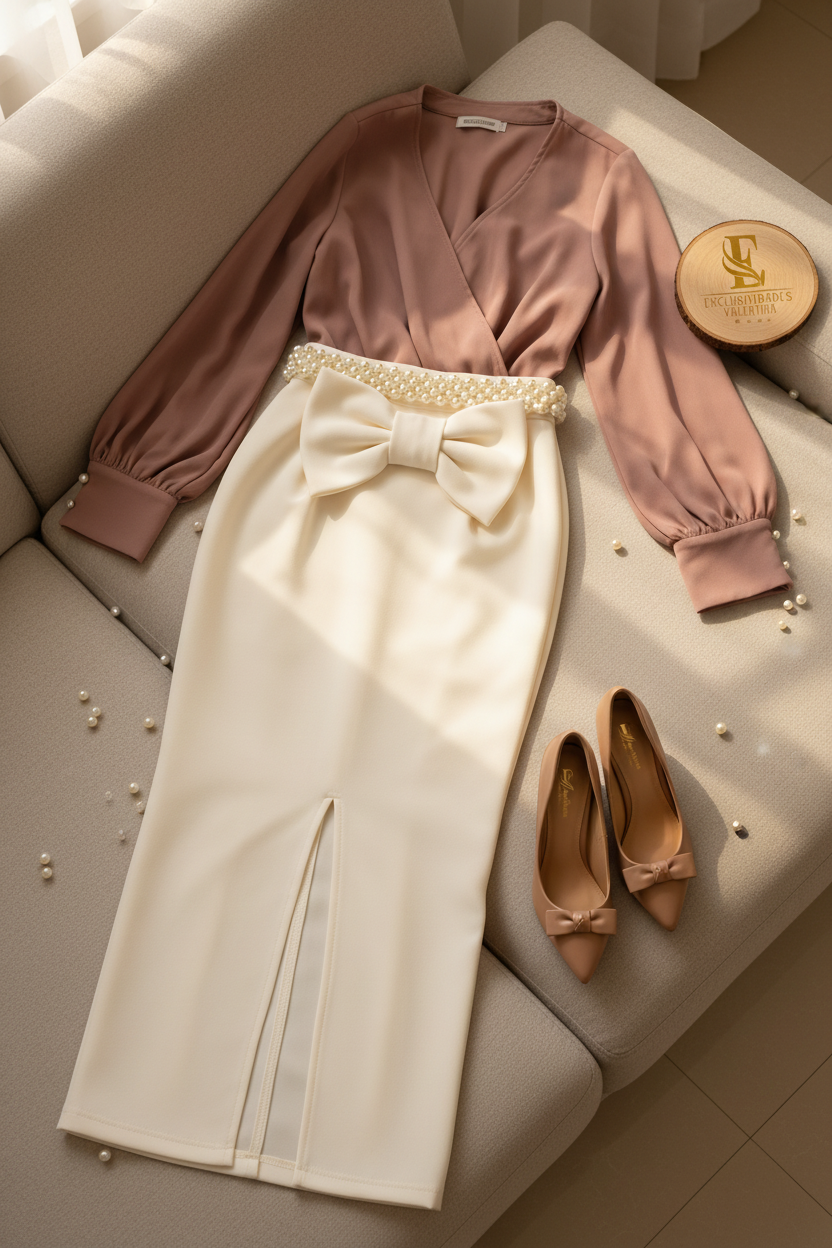 Conjunto Rosa Palo y Marfil  cod.487