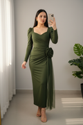 Vestido Verde Olivo Rosa D3 cod.V724