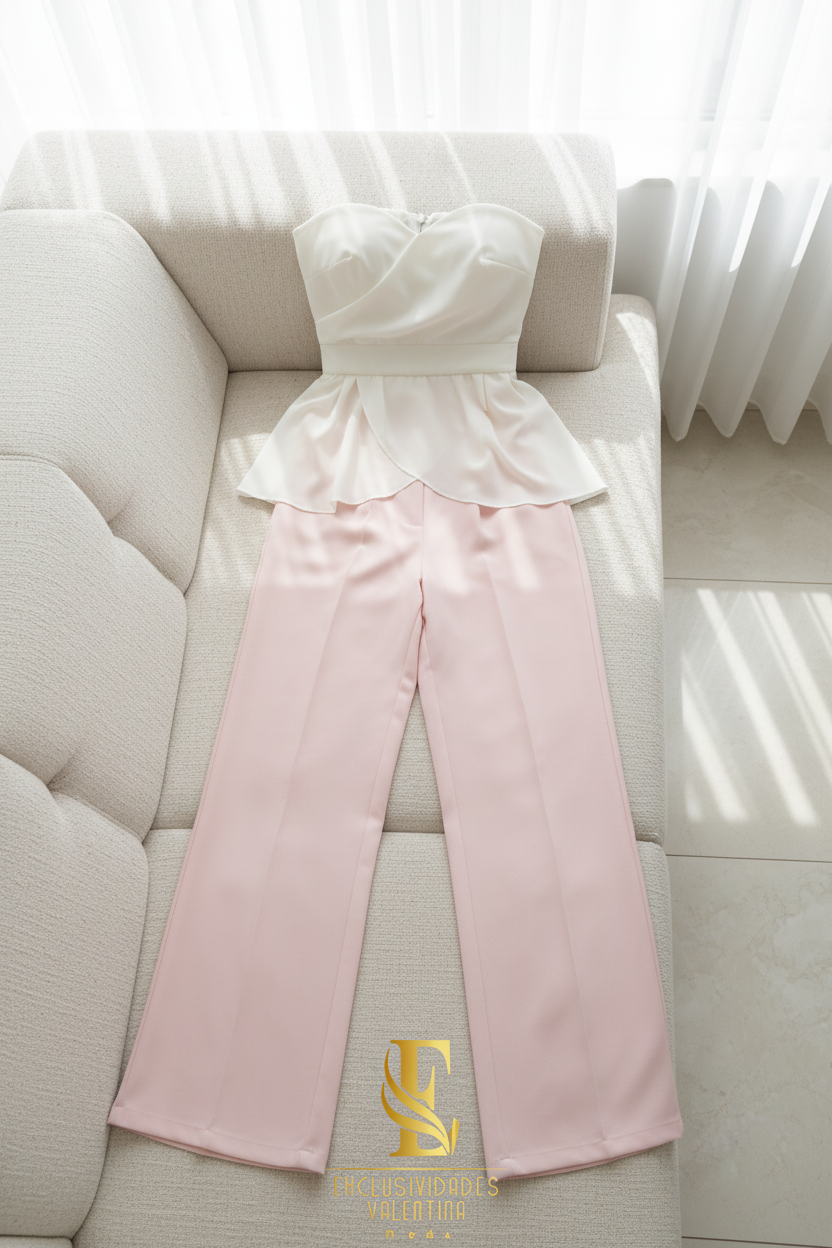 Blusa Peplum Marfil Strapless con Cinturón - Elegante y Sofisticada cod.308
