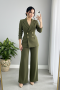 Conjunto Dos Piezas Verde Oliva — Blazer Doble Botonadura Dorada & Pantalón Palazzo cod.894