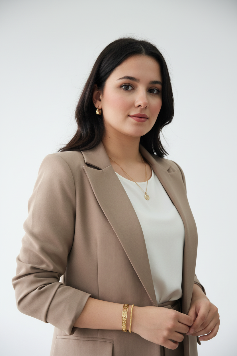 Conjunto Sastre Beige: Blazer + Pantalón + Cinturón - Ejecutivo Premium cod.320