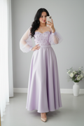 Vestido lila lazos 3D manga tul C.1930