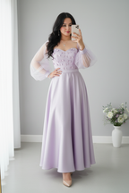 Vestido lila lazos 3D manga tul C.1930