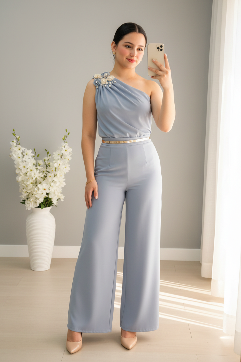 Conjunto Top Floral Azul Acero | Cod.CG-004