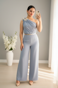 Conjunto Top Floral Azul Acero | Cod.CG-004