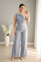 Conjunto Top Floral Azul Acero | Cod.CG-004