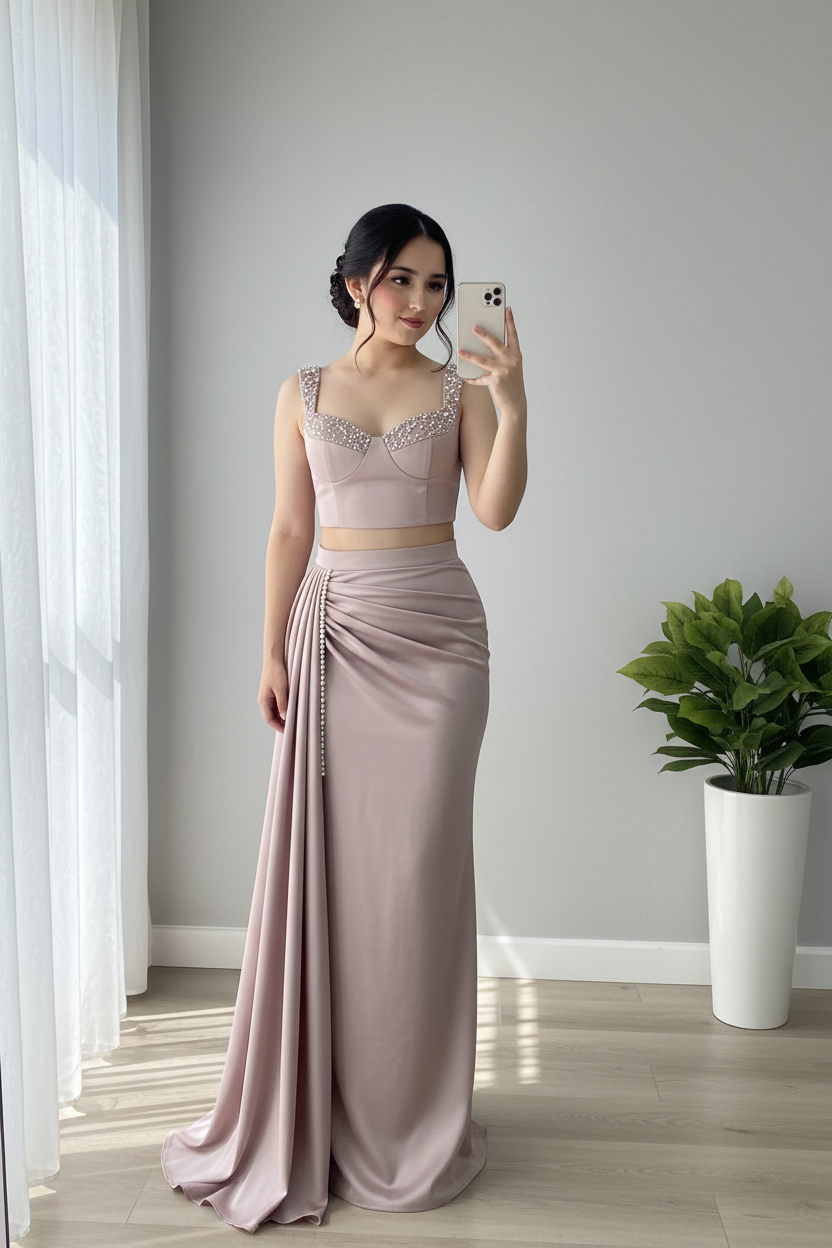 Conjunto Mauve Perle Corset & Falda C222