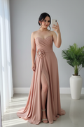 Vestido Strapless Rosa Palo con Rosa. cod.V234