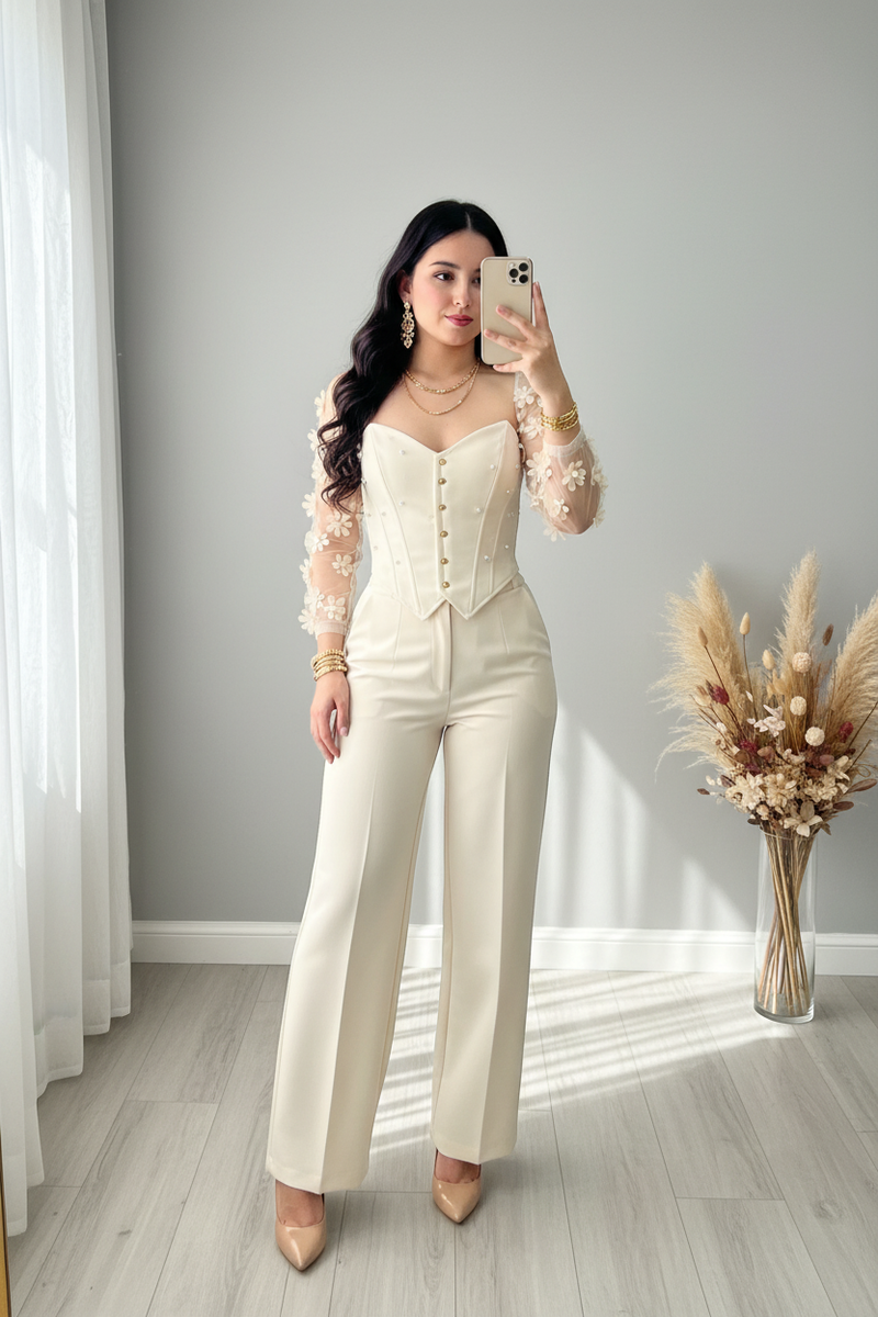 Conjunto Corset Ivory Tul Floral cod.C768