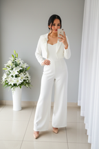 Enterizo Blanco Strapless con Blazer y Rosa de Tela cod.E536