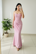 Vestido Formal Rosa Strapless Sirena con Drapeado cod.498