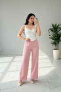 Pantalón Rosa Pastel de Pierna Ancha - Elegante y Versátil cod.309