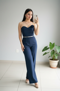 Enterizo Elegante Azul Marino Strapless con Flor. cod.300