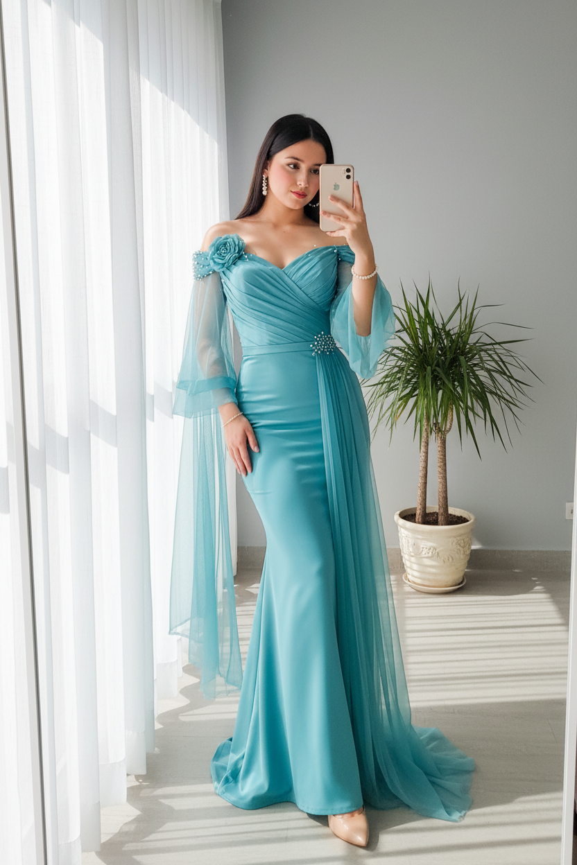 Gown Teal Exclusiva cod.780
