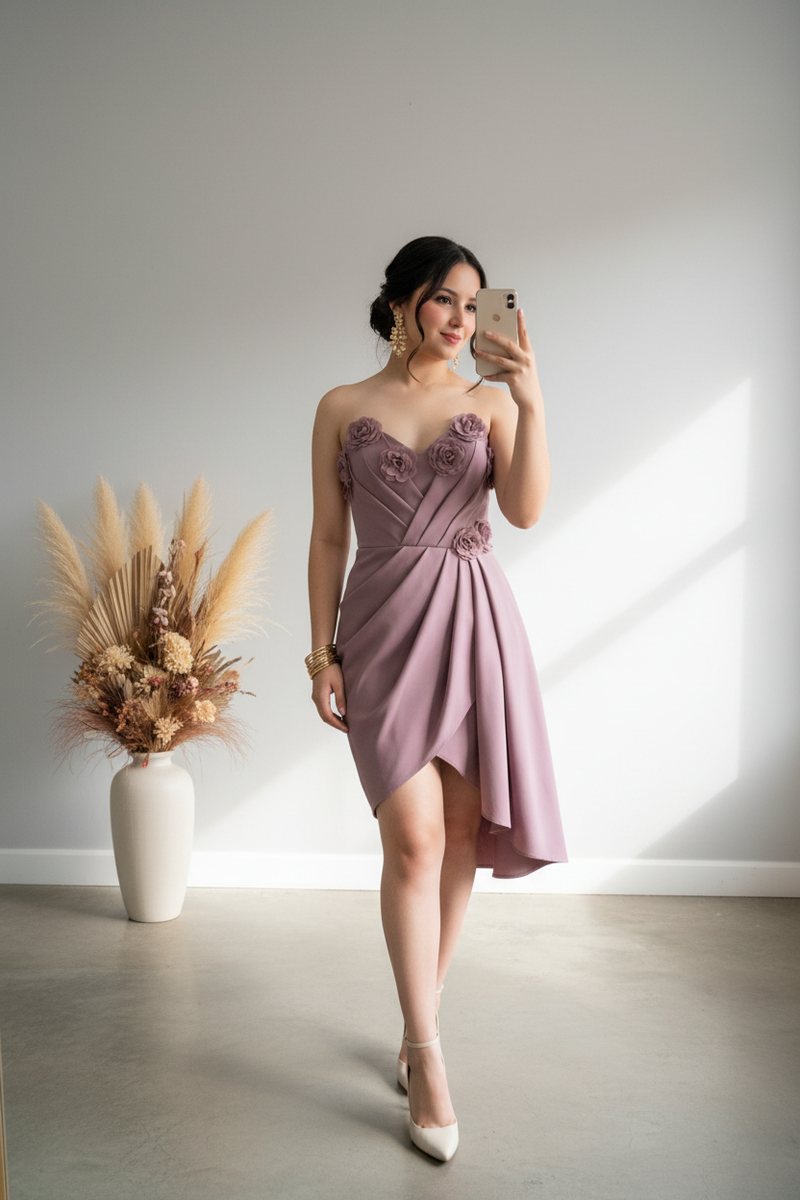 Vestido Corset Lila Rosas D3 cod.V801