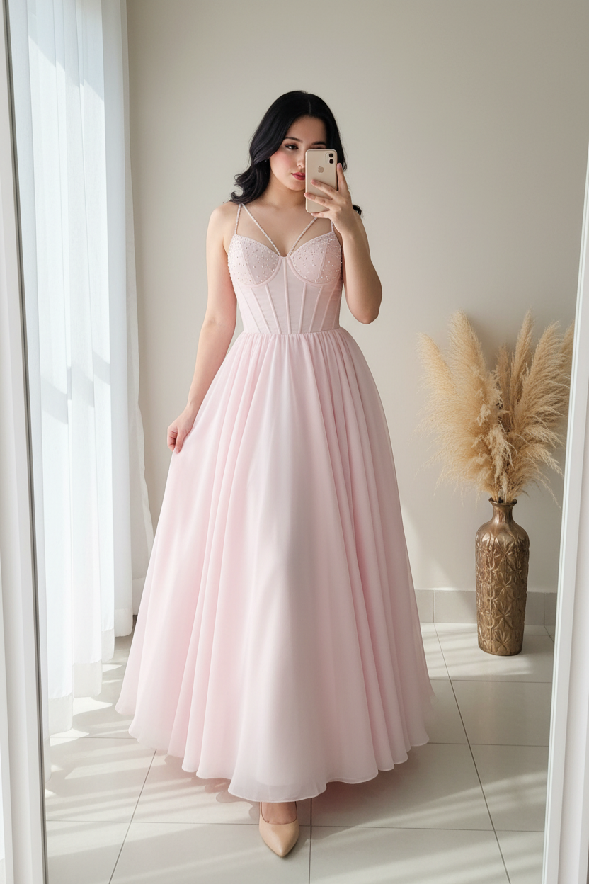 Vestido Rosa Tul Corsé cod.0084