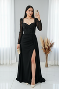 Vestido Negro Cristales Tul Perlas cod.V313