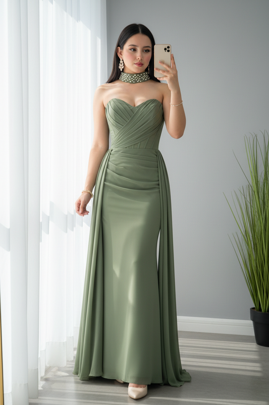 Vestido Sirena Sweetheart Verde Olivo cod.702