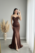 Vestido Chocolate Tirantes Finos Corset Sirena cod.V426